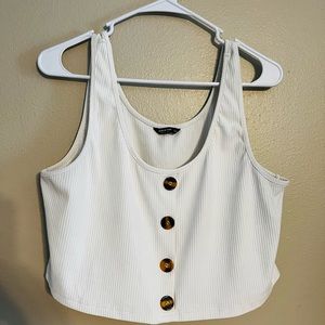 White Faux Button Cropped Tank Top - SHEIN 2XL